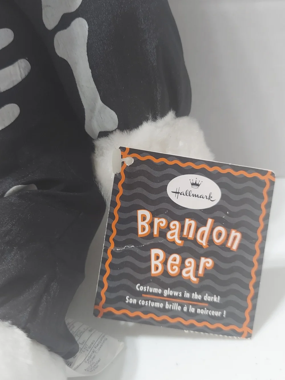 Hallmark White & Orange Halloween Skeleton Bear Plush